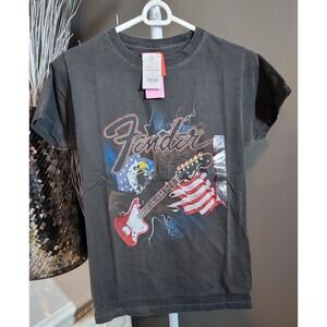 Fender Guitars Men's T-Shirt Genuine Merch USA Flag Eagle Gray Vintage Wash XS